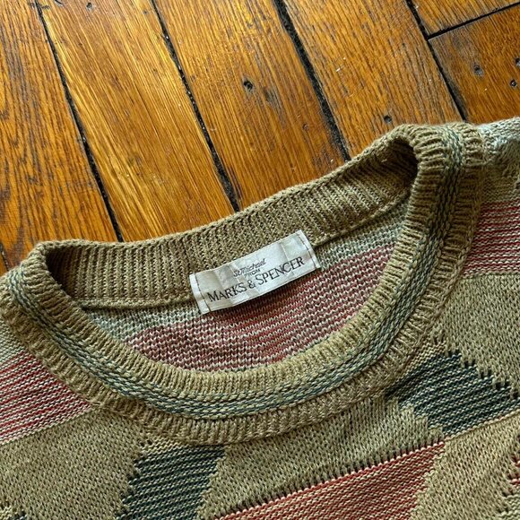 St. Michael by Marks & Spencer UK Knit Crew Neck Sweater‎ Men Med Yellow Green - Picture 4 of 8